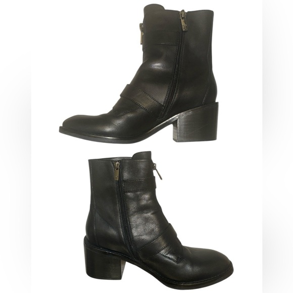 Donald J. Pliner Dusten Black Leather Boots with Buckles & Zipper Detail size 7 - Picture 4 of 10